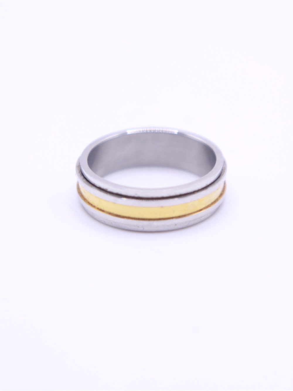 Two-Tone bearing Stainless Steel and Gold Accent Band Ring - size 13